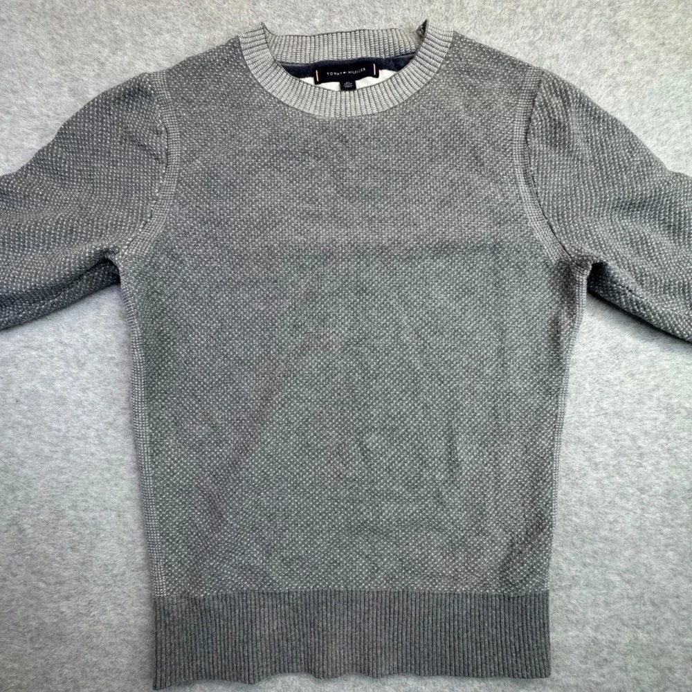 Tommy Hilfiger Mens Textured Crewneck Sweater XS Gray Cotton‎ Preppy